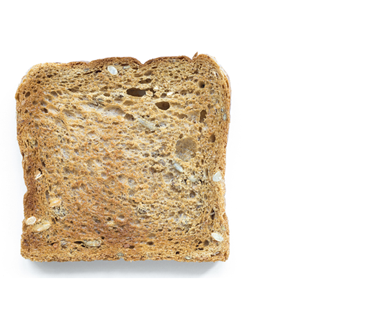 well fried square toast with sunflower seeds isolated on white