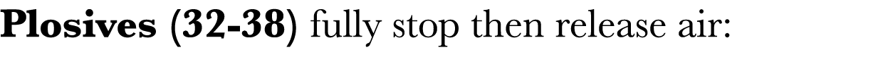 Plosives (32-38) fully stop then release air:
