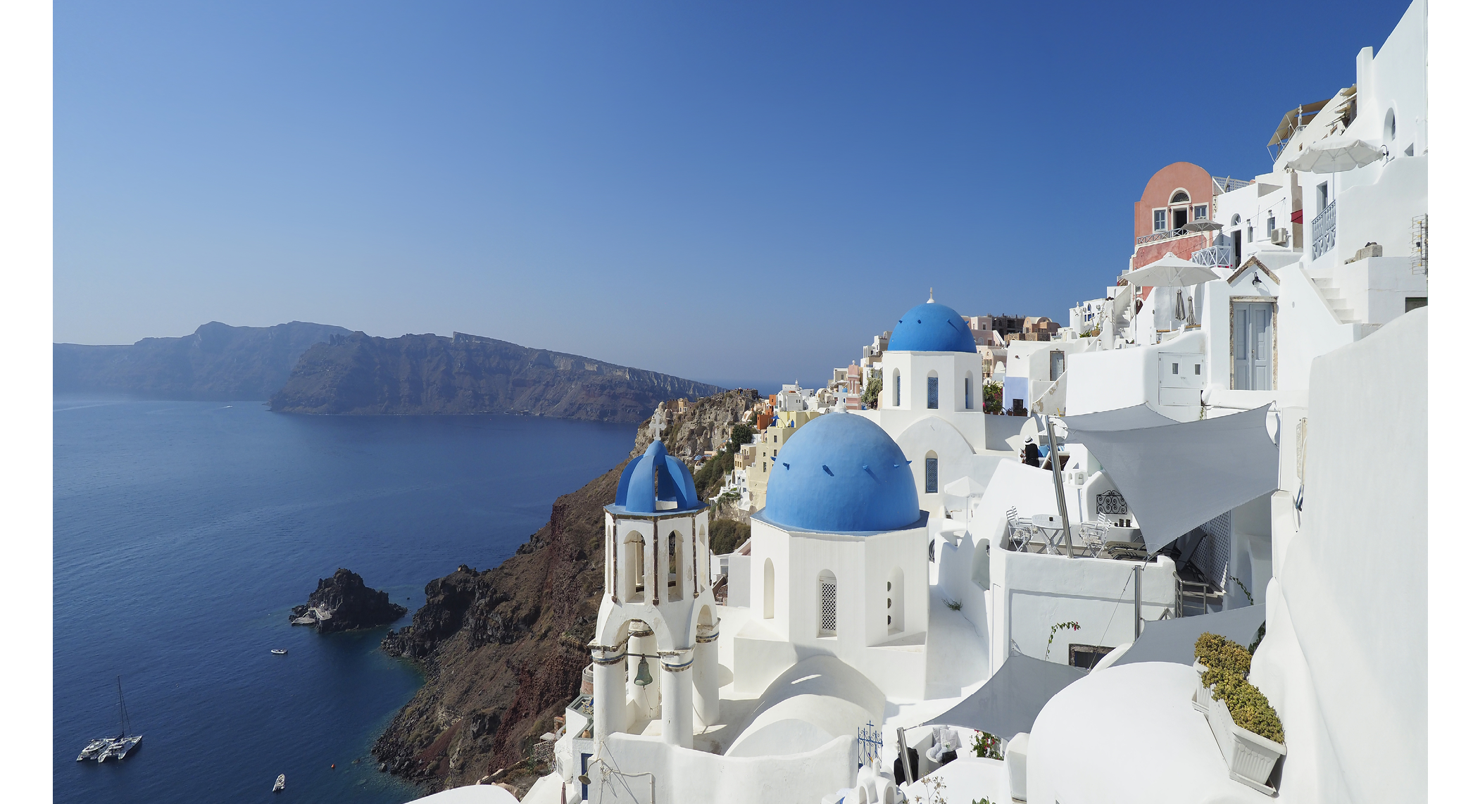 Panorama of Santorini to Include the Skyline and Ocean